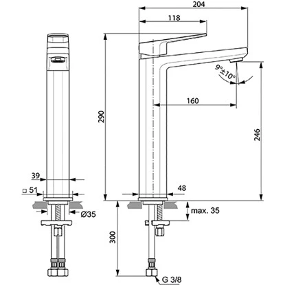 Ideal Standard Waschtischarmatur Tonic II ohne Abl. verlängerter Sockel Chrom