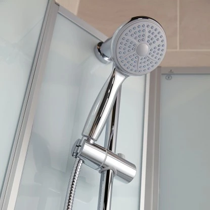 Schulte Komplettduschkabine Korfu II mit Boiler Pumpe Alu-Natur Hellgrün