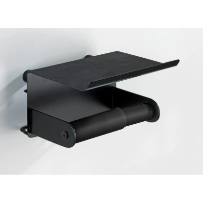 Wenko Toilettenpapierhalter mit Ablage Classic Plus 14 x 10 x 14 cm Schwarz