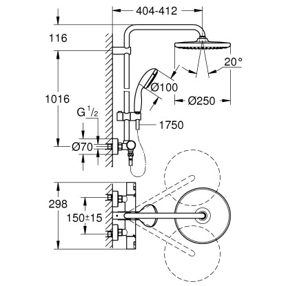 Grohe QuickFix Duschsystem Vitalio Start 250 mit Thermostat für die Wandmontage