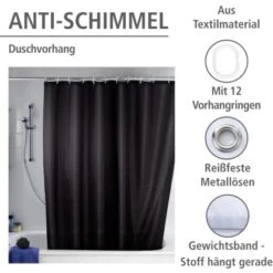 Wenko Anti-Schimmel Duschvorhang Uni Polyester 180 Cm X 200 Cm Schwarz