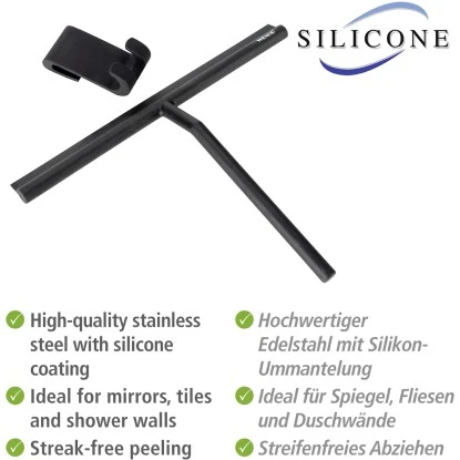 Wenko Badezimmerwischer Mola XXL mit breiter Wischfläche aus Silikon Schwarz