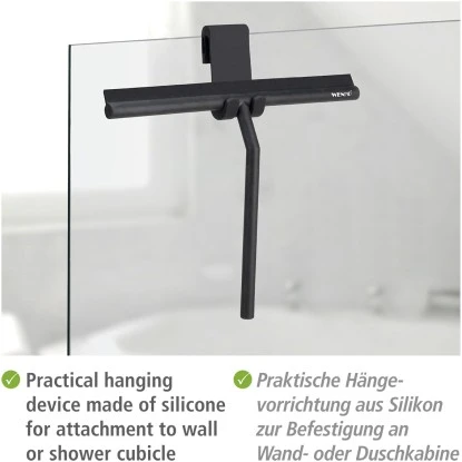 Wenko Badezimmerwischer Mola XXL mit breiter Wischfläche aus Silikon Schwarz