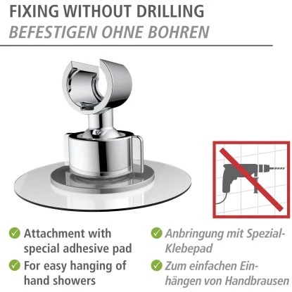 Wenko Duschkopfhalter 360° Befestigen ohne Bohren Ø 8 x 7,5 cm Chrom