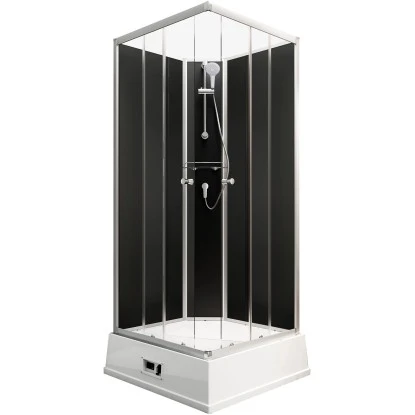 Schulte Komplettduschkabine Korfu II mit Boiler Pumpe Alu-Natur Schwarz