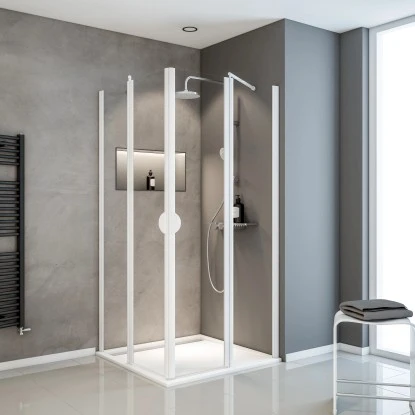 Schulte Eckeinstieg 4-teilig Sunny Alpinweiß Echtglas Klar Hell 180 cm x 90 cm