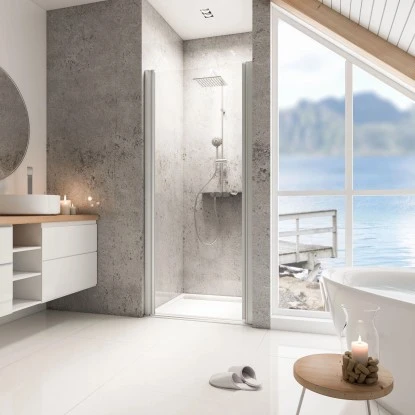 Schulte ExpressPlus Drehtür in Nische Garant Alu Natur links 200x80cm