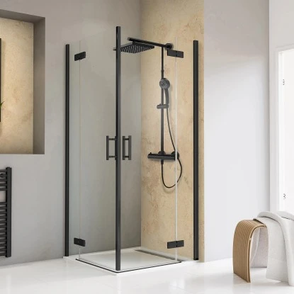 Schulte Eckeinstieg 4-tlg. Toura pendelbar Schwarz 200 x 100 x 100 cm Klar Hell