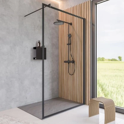 Schulte Walk In Frontteil Alexa Style 2.0 Dekor Frame Mattschwarz 200 x 90 cm