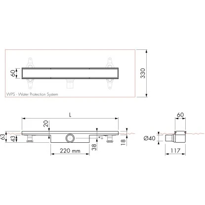 ESS Easy Drain Duschrinne Compact FF 70 cm Sperrwasserhöhe 30 mm