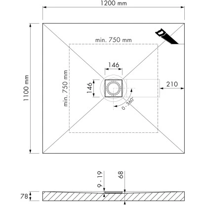 ESS Easy Drain Duschboard Aqua Brillant 120 x 110 cm Komplettset