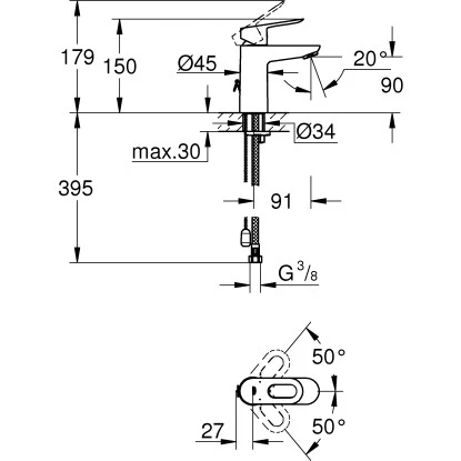 Grohe QuickFix Einhand-Waschtischbatterie Start Loop S versenkbare Kette Chrom