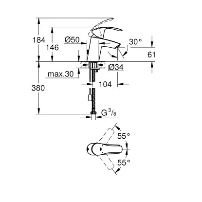 Grohe Einhand-Waschtischbatterie Eurosmart S-Size mit versenkbarer Kette Chrom