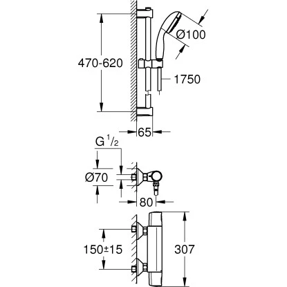 Grohe QuickFix Thermostat-Brausebatterie Precision Trend m. Brausegarnitur Chrom