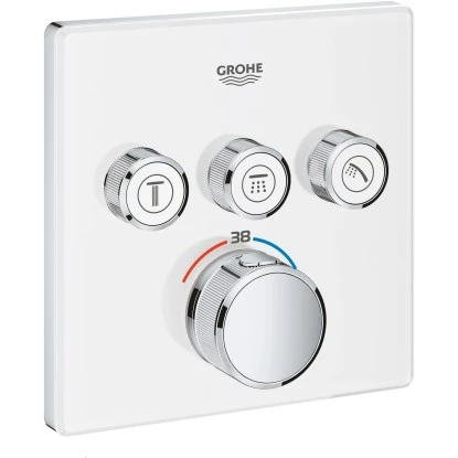 Grohe Thermostat Grohtherm SmartControl mit 3 Absperrventilen Moon White eckig