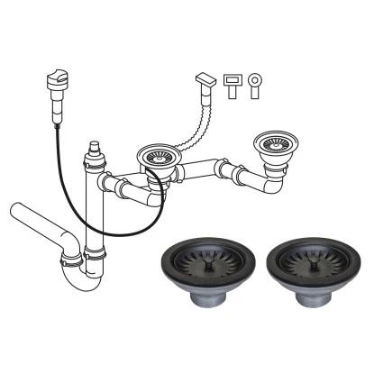 Miló Röhrensiphon-Set für Doppelbecken mit Exzenter Mattschwarz Ø 114 mm