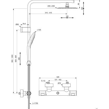 Ideal Standard Duschsystem Flex mit Brausethermostat Ceratherm T100 Chrom