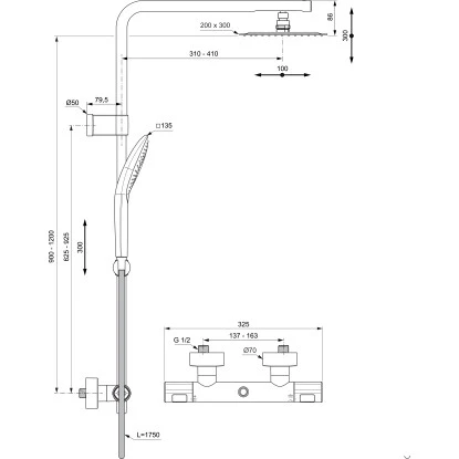 Ideal Standard Duschsystem Flex mit Brausethermostat Ceratherm T100 Chrom