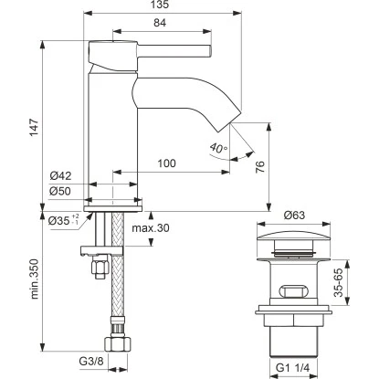 Ideal Standard Waschtischarmatur Ceraline mit PushOpen-Ventil Silk Black
