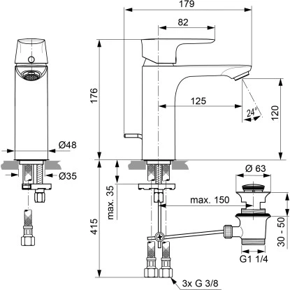 Ideal Standard Waschtischarmatur Connect Air Niederdruck Grande Silver Storm
