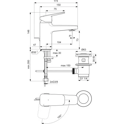 Ideal Standard Waschtischarmatur Ceraplan Chrom BlueStart H75