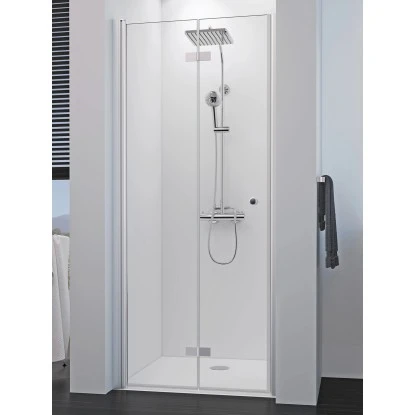 Breuer Drehfalttür für Nische links Elana 8 Silber Matt Klarglas 90 cm