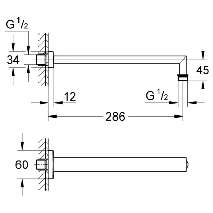 Grohe Brausearm Rainshower eckig 286 mm Chrom